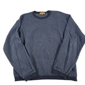 Tricots St Raphael Mens Blue Textured Knit Crewneck Sweater Large Union Made USA